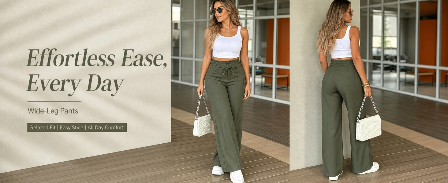 Women&amp;#39;s High Waisted Wide Leg Pants Casual Drawstring Lounge Trousers with Pockets