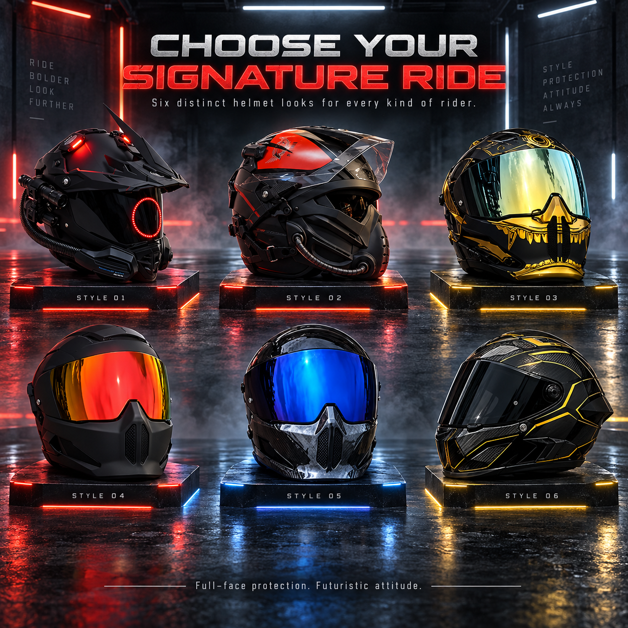 Futuristic Full-Face Motorcycle Helmet Collection