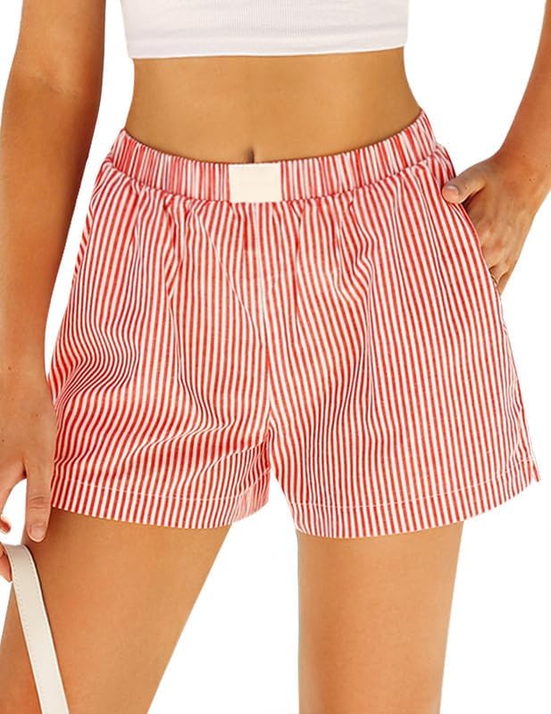 Marvmys Womens Boxer Pajama Shorts Cotton Gingham Shorts with Pockets S-2XL