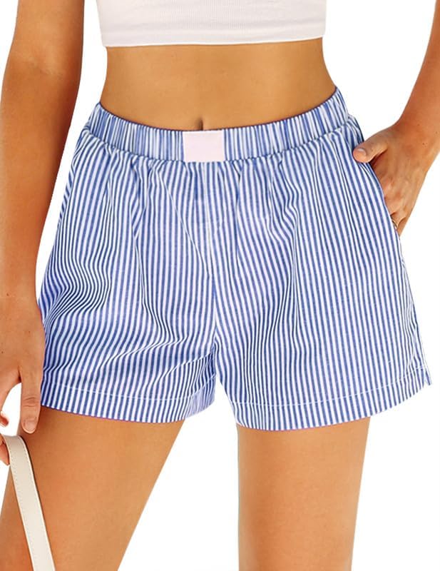 Marvmys Womens Boxer Pajama Shorts Cotton Gingham Shorts with Pockets S-2XL