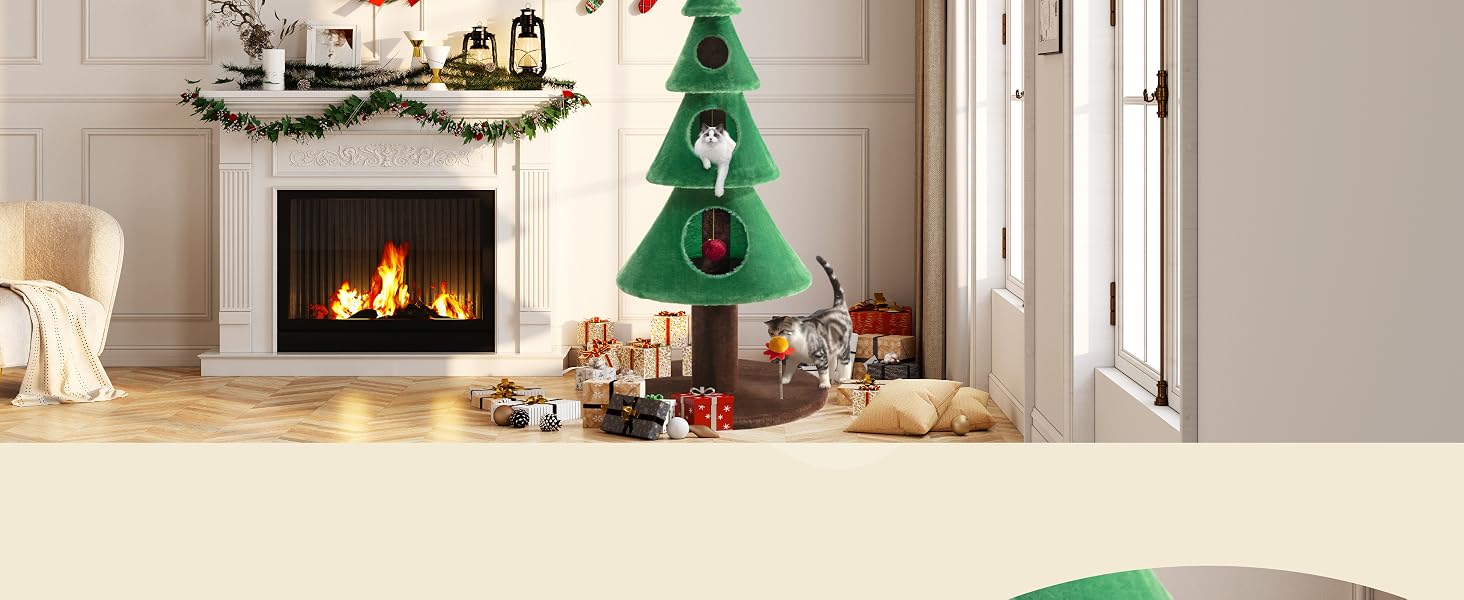 Christmas cat tower details