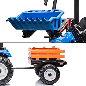 3-in-1 24V kids ride on tractor blue