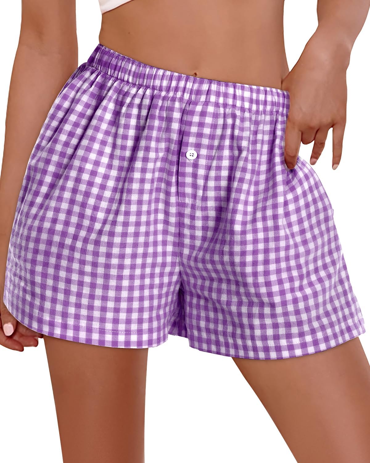 Boxer Shorts for Women Summer Gingham Pj Casual Plaid Bottoms with Pocket