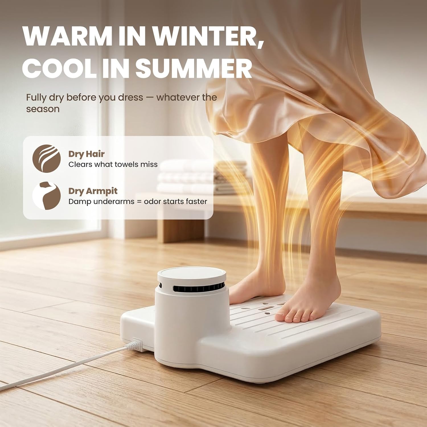 Full Body Dryer after Shower, 960W, Hot and Cool Air, White