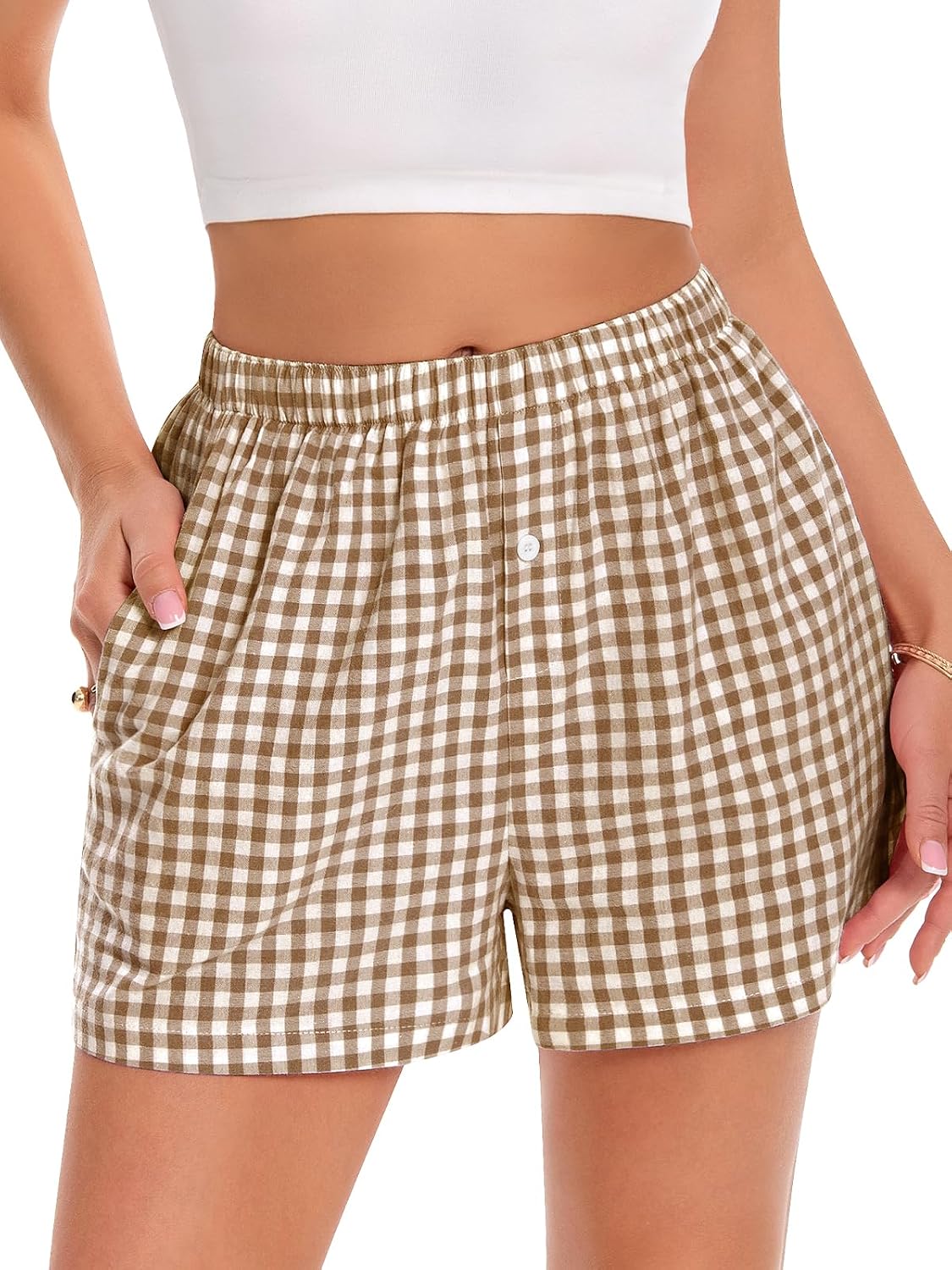 Boxer Shorts for Women Summer Gingham Pj Casual Plaid Bottoms with Pocket