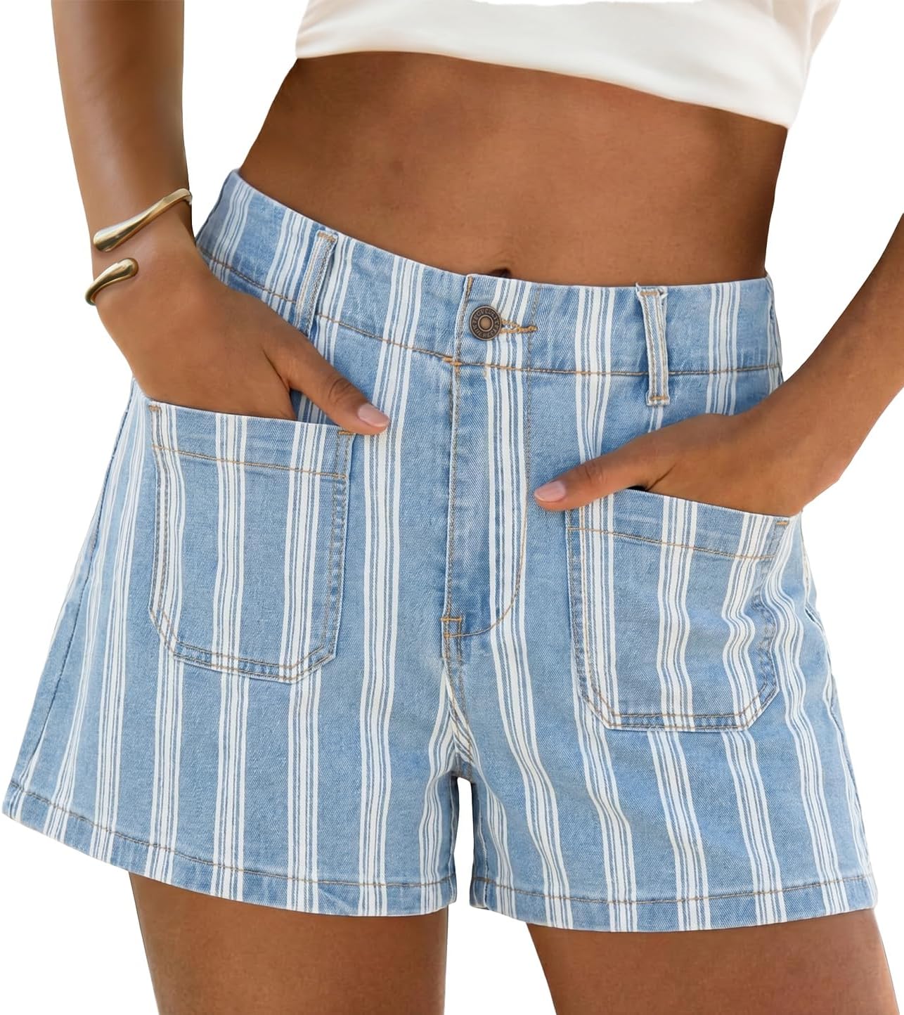 🔥 Summer Sale ✨ Women’s Striped Denim Shorts | High Waisted Wide Leg Jorts, Casual Jean Shorts for Beach Trips, Vacation & Everyday Summer Outfits 🌴