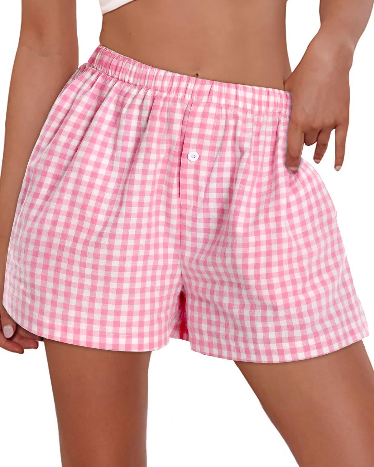 Boxer Shorts for Women Summer Gingham Pj Casual Plaid Bottoms with Pocket