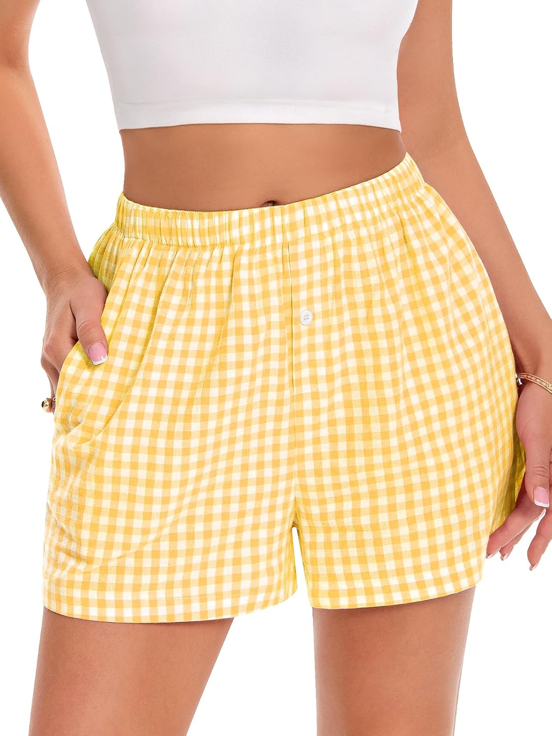 Boxer Shorts for Women Summer Gingham Pj Casual Plaid Bottoms with Pocket