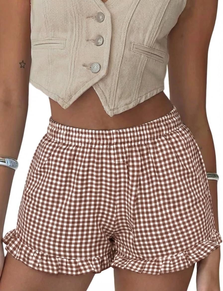 Boxer Shorts Gingham Shorts Y2K Beach Bottoms