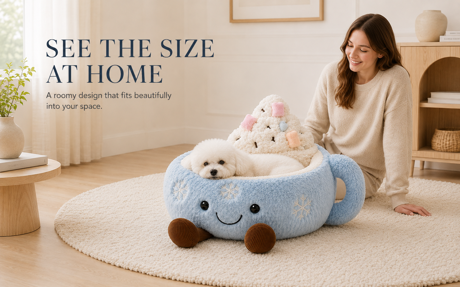 Easy everyday cleaning of plush dog bed