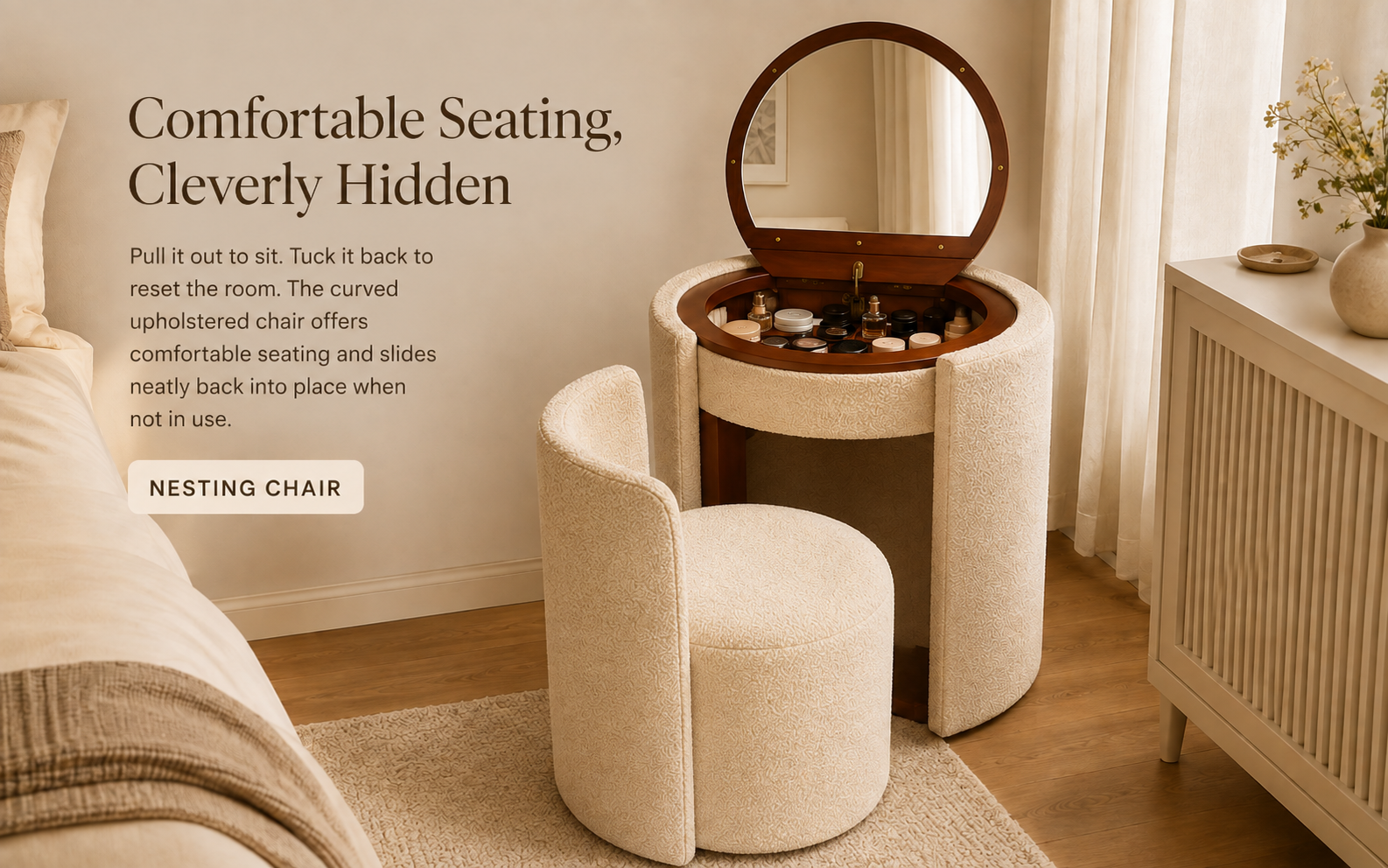 Five vanity upholstery finishes