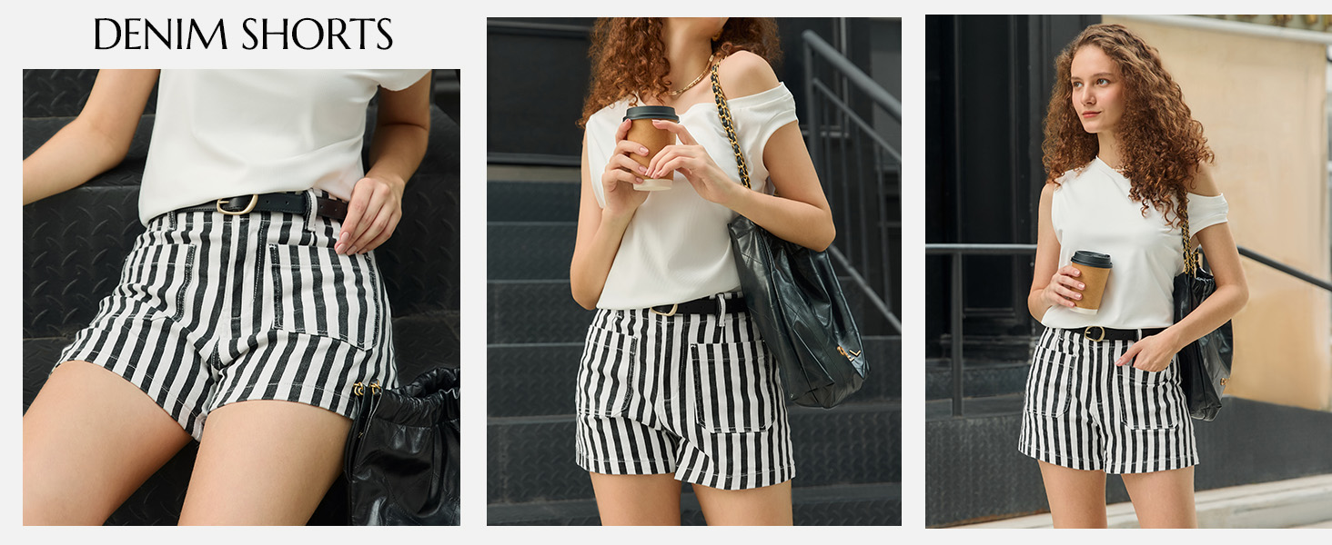 black white striped shorts