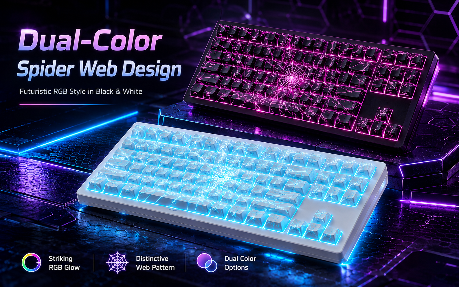 Black and White Spider Web Mechanical Keyboard