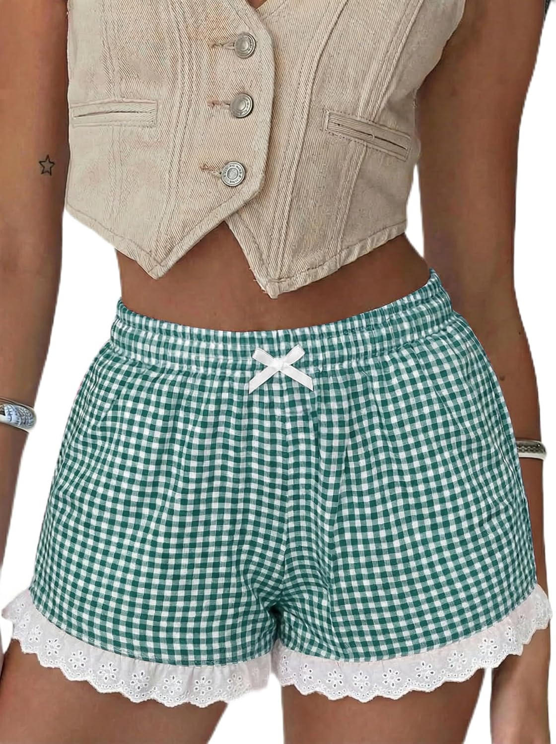 Boxer Shorts Gingham Shorts Y2K Beach Bottoms