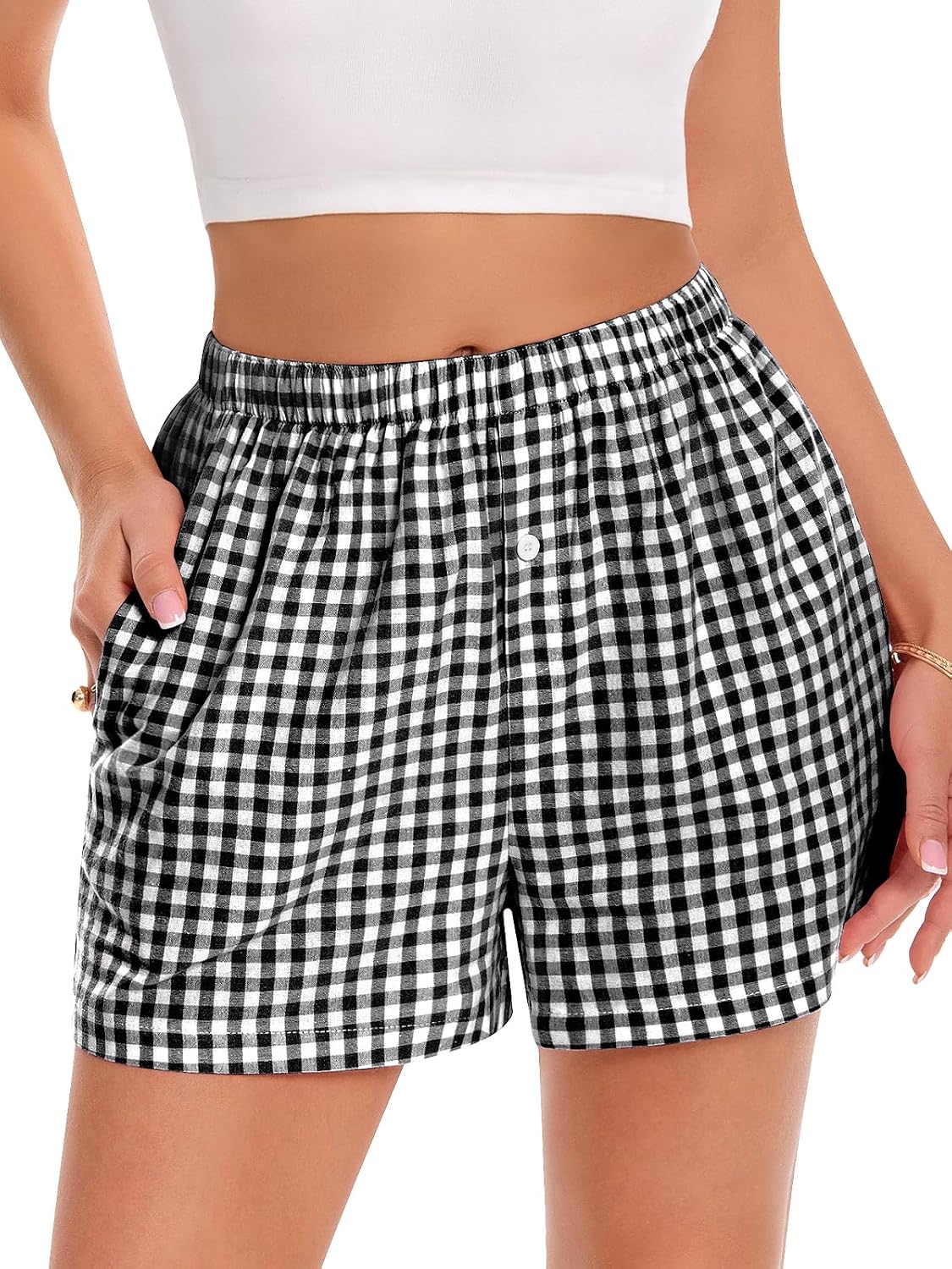 Boxer Shorts for Women Summer Gingham Pj Casual Plaid Bottoms with Pocket