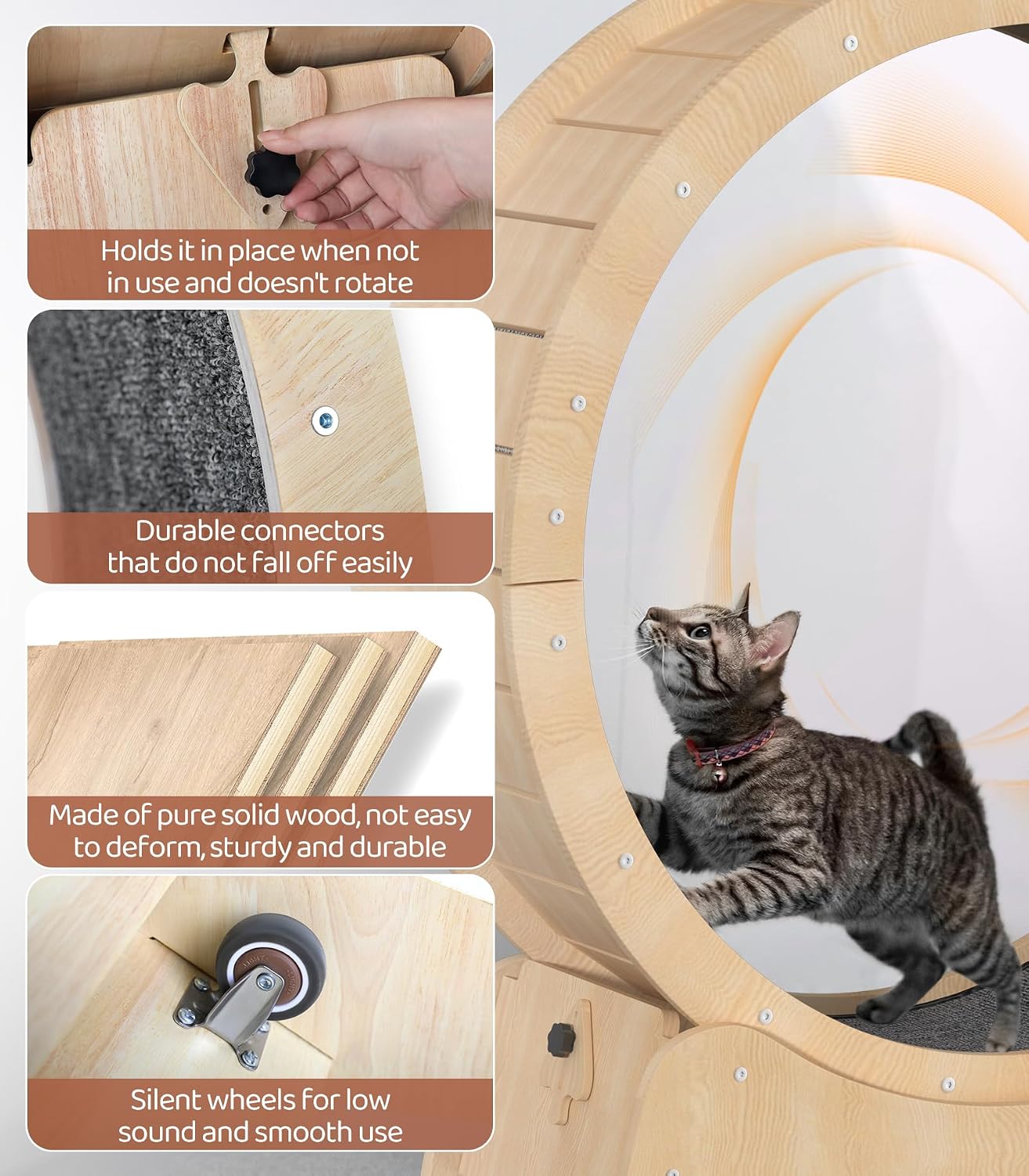 🔥 100cm Wooden Cat Running Wheel – Low-Noise Exercise Wheel for Large Indoor Cats | Limited-Time Sale