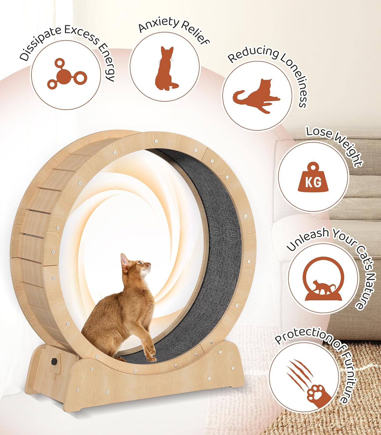 🔥 100cm Wooden Cat Running Wheel – Low-Noise Exercise Wheel for Large Indoor Cats | Limited-Time Sale