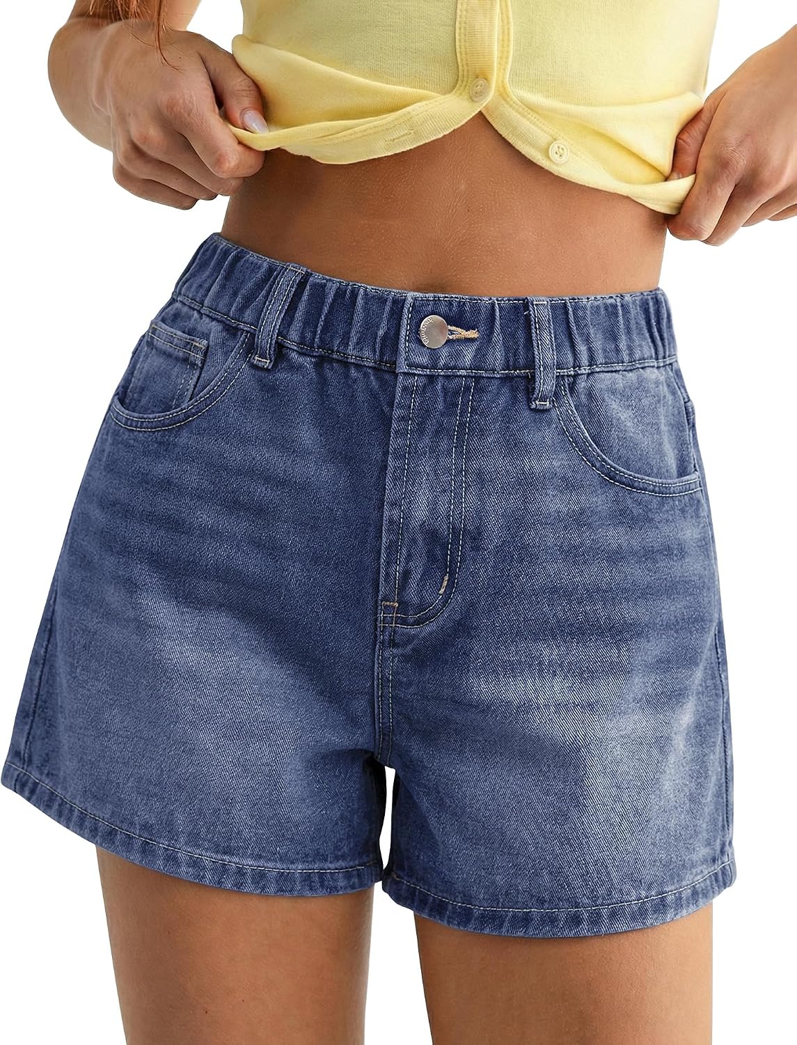 luvamia Jean Shorts for Women High Waisted Baggy Wide Leg Elastic Waist Mom Denim Shorts 4" Inseam Casual Summer Jorts