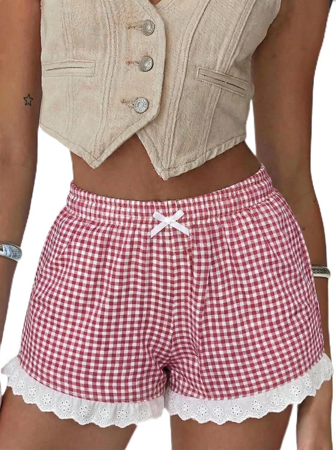 Boxer Shorts Gingham Shorts Y2K Beach Bottoms