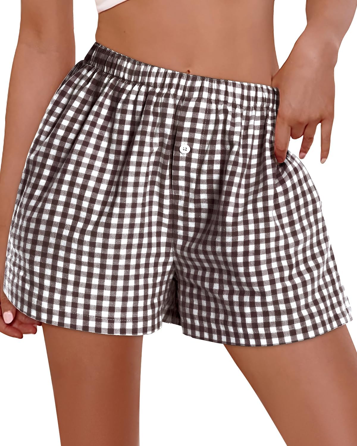 Boxer Shorts for Women Summer Gingham Pj Casual Plaid Bottoms with Pocket