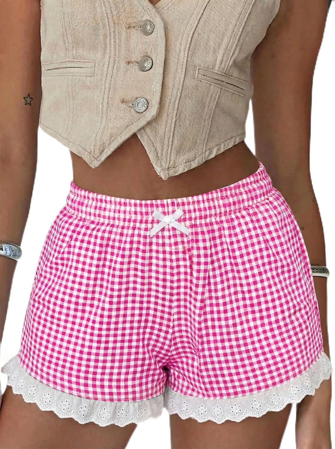 Boxer Shorts Gingham Shorts Y2K Beach Bottoms