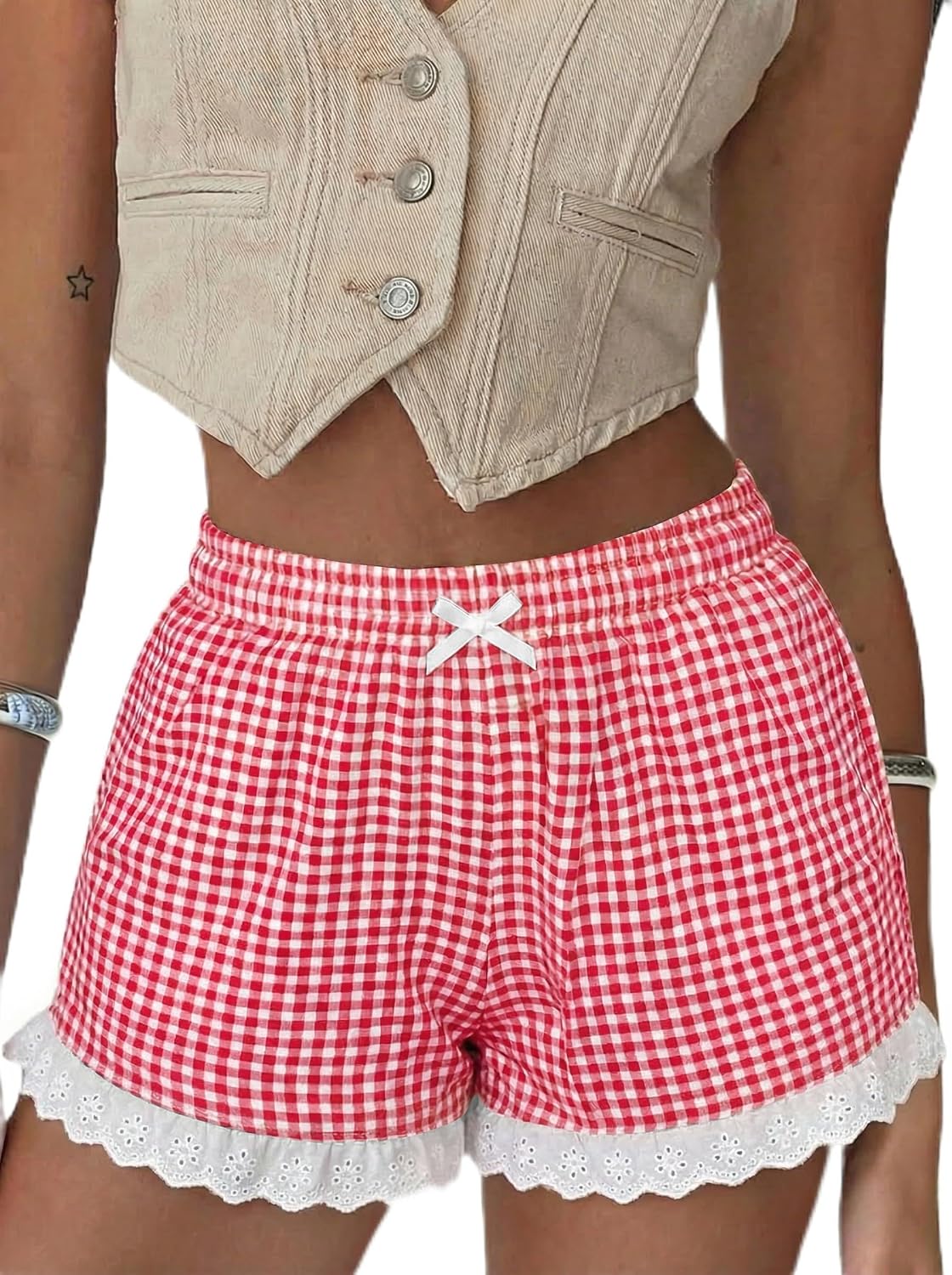 Boxer Shorts Gingham Shorts Y2K Beach Bottoms