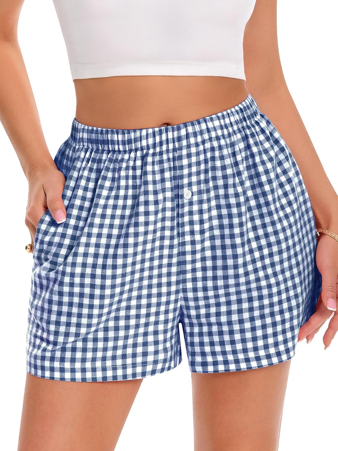 Boxer Shorts for Women Summer Gingham Pj Casual Plaid Bottoms with Pocket
