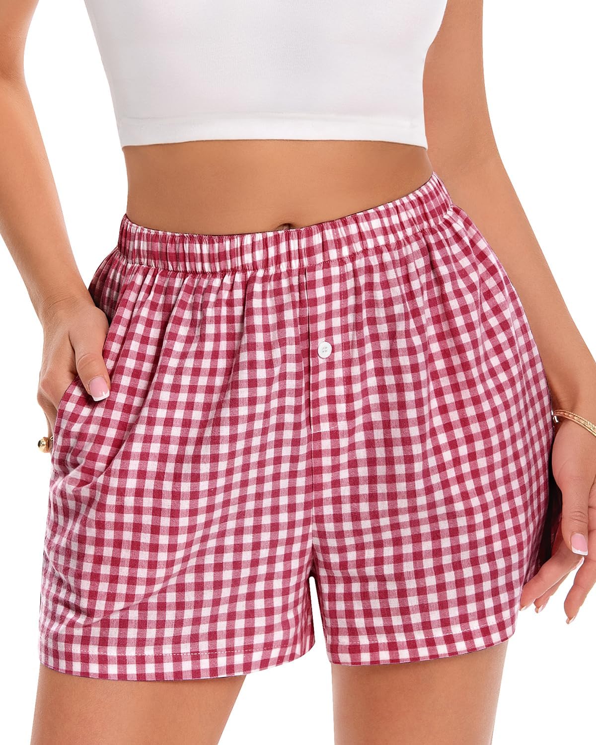 Boxer Shorts for Women Summer Gingham Pj Casual Plaid Bottoms with Pocket