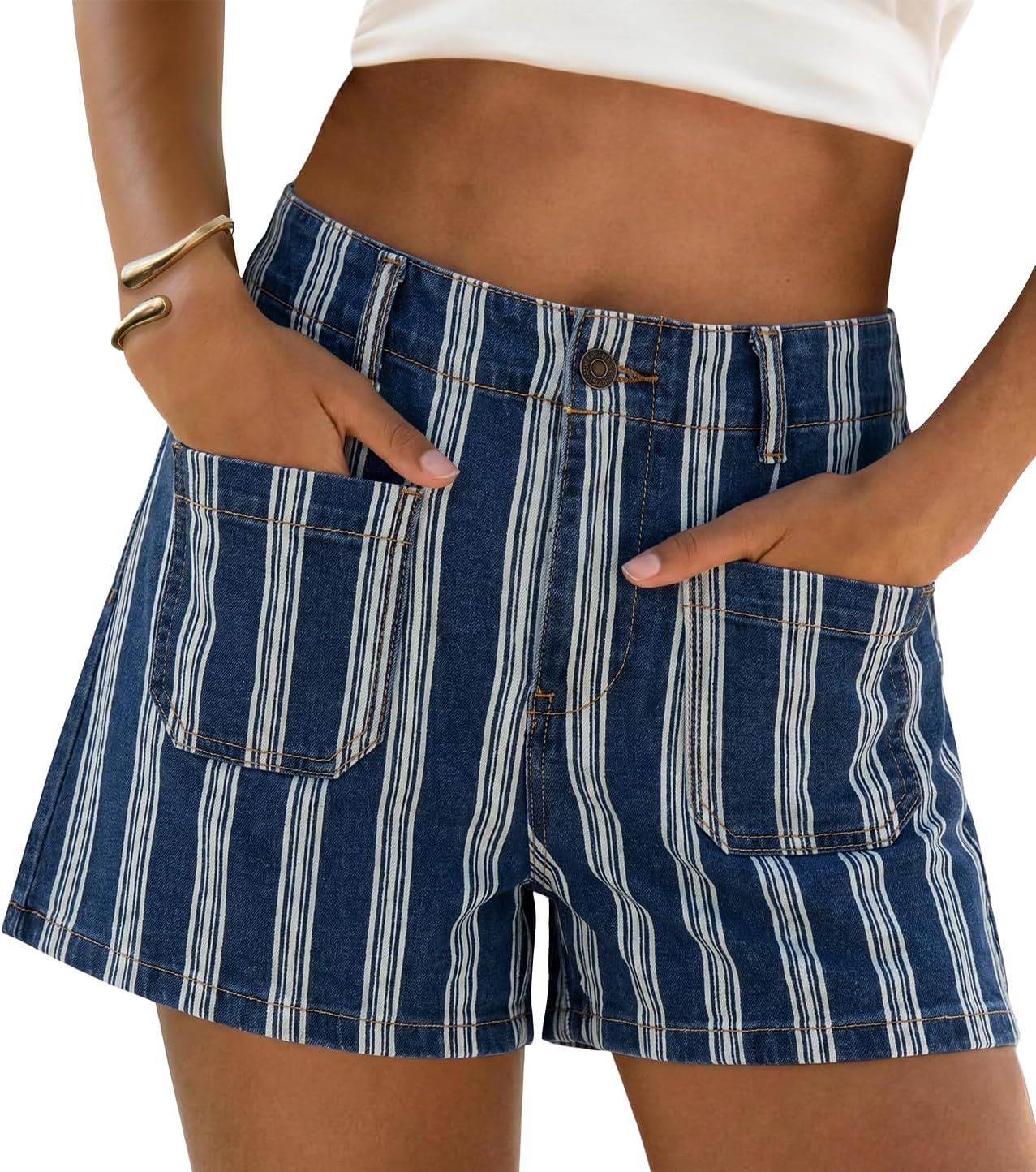 🔥 Summer Sale ✨ Women’s Striped Denim Shorts | High Waisted Wide Leg Jorts, Casual Jean Shorts for Beach Trips, Vacation & Everyday Summer Outfits 🌴