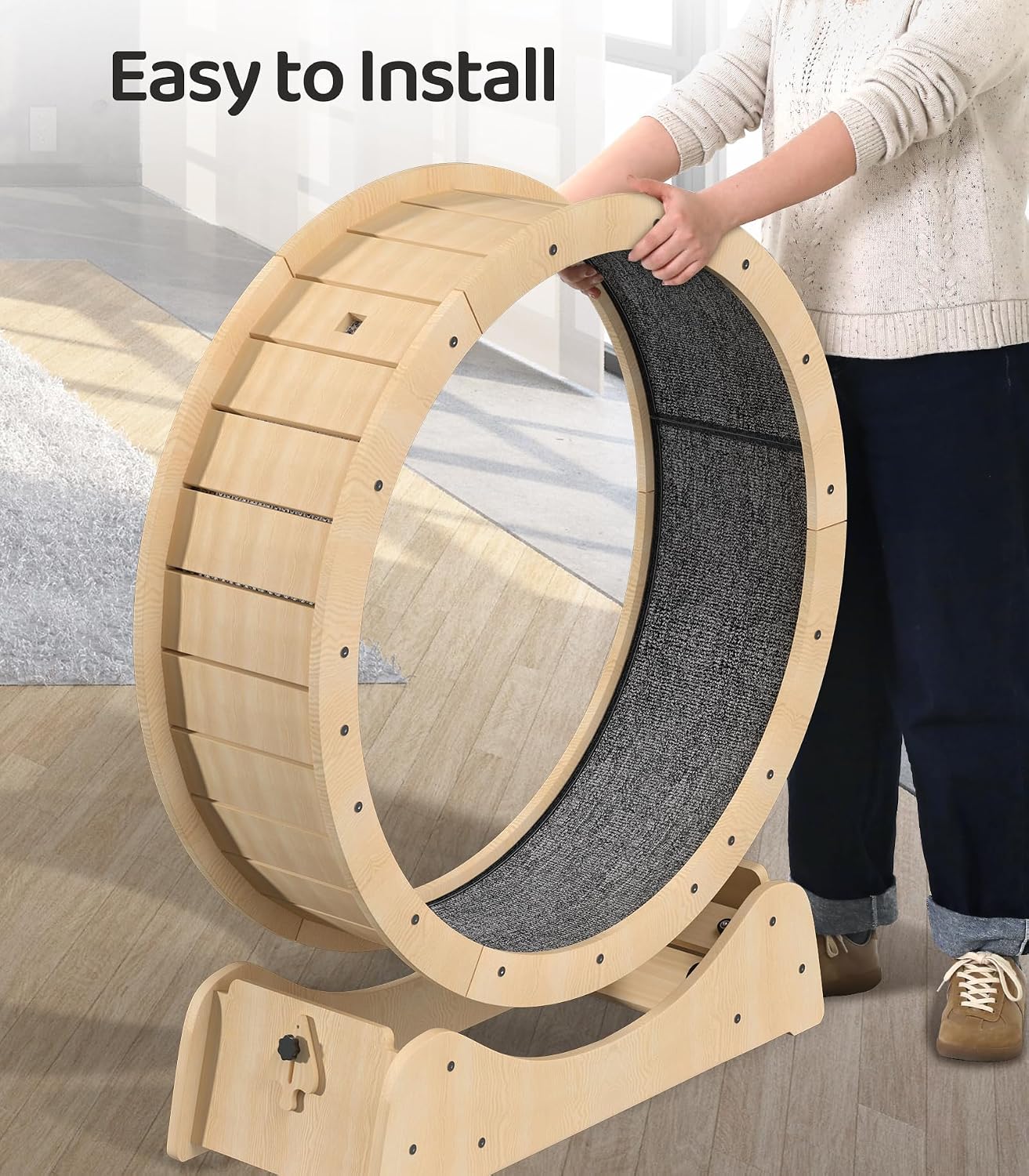 🔥 100cm Wooden Cat Running Wheel – Low-Noise Exercise Wheel for Large Indoor Cats | Limited-Time Sale