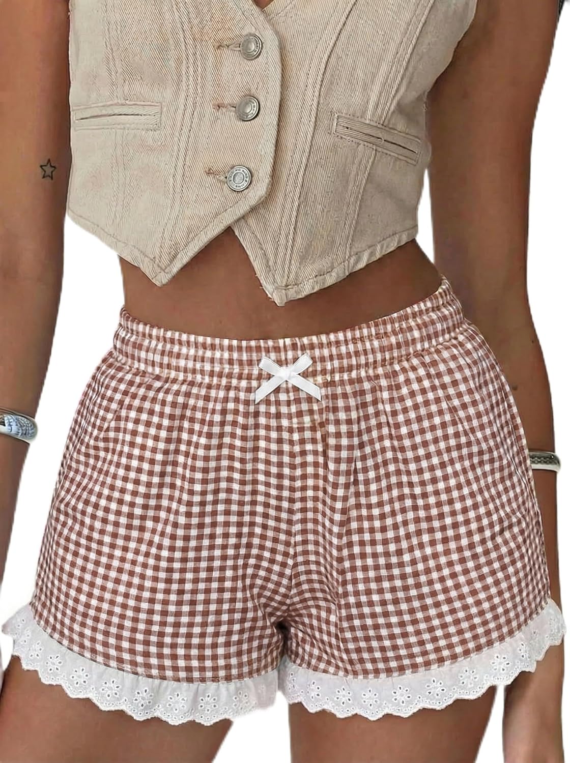Boxer Shorts Gingham Shorts Y2K Beach Bottoms