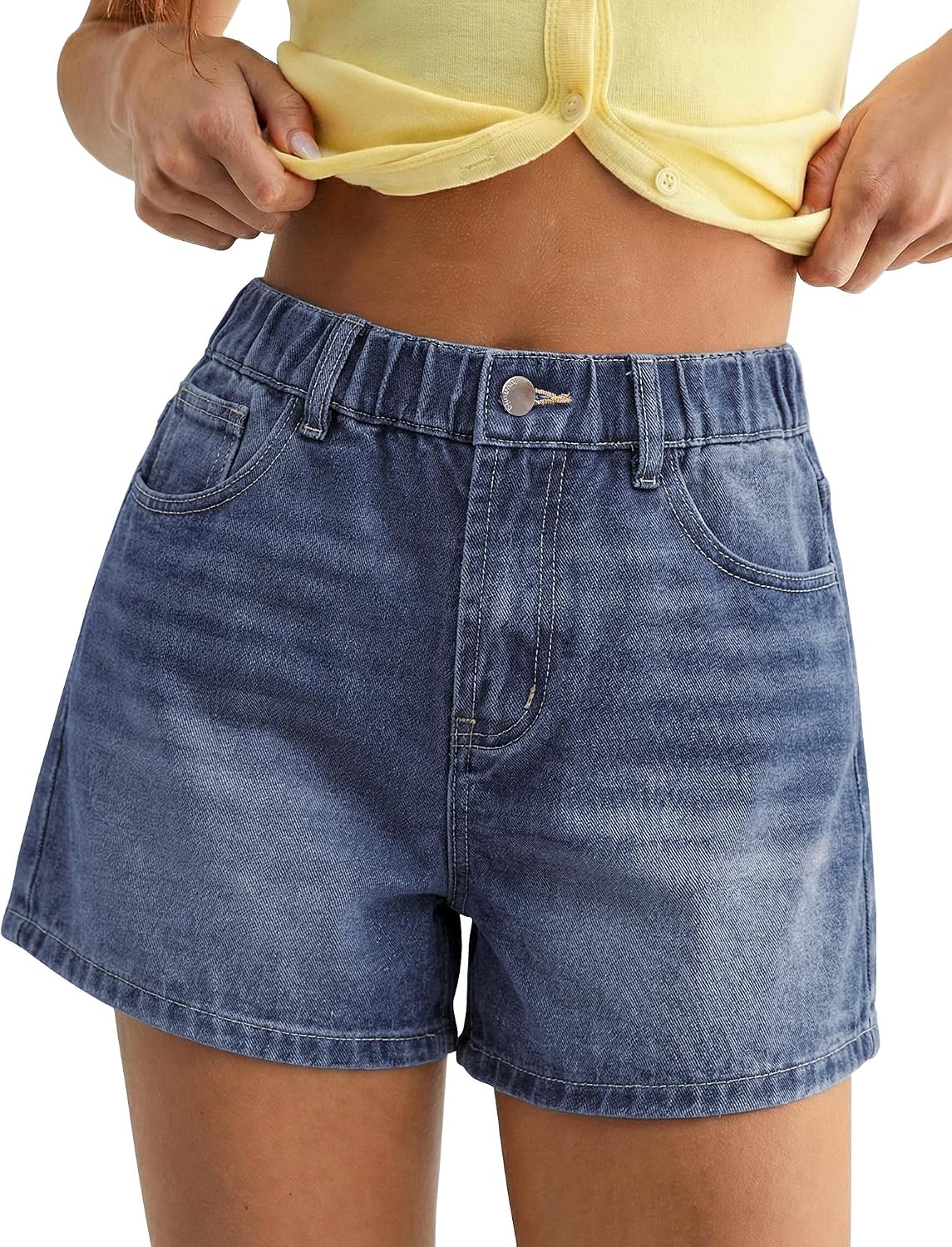 luvamia Jean Shorts for Women High Waisted Baggy Wide Leg Elastic Waist Mom Denim Shorts 4" Inseam Casual Summer Jorts