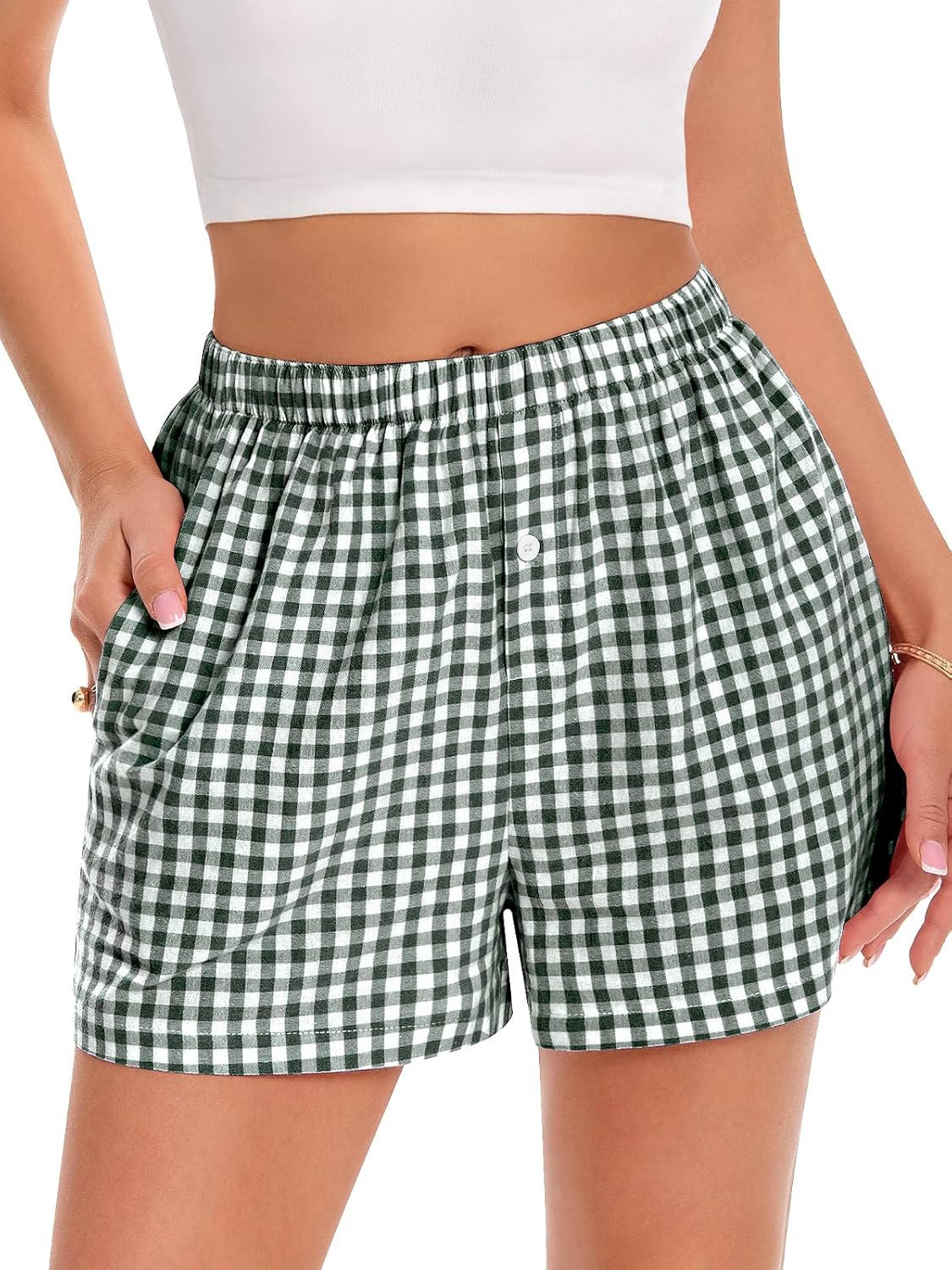 Boxer Shorts for Women Summer Gingham Pj Casual Plaid Bottoms with Pocket