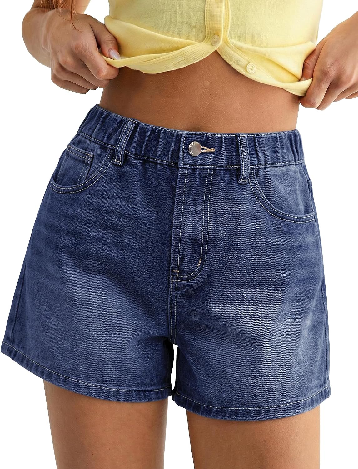 luvamia Jean Shorts for Women High Waisted Baggy Wide Leg Elastic Waist Mom Denim Shorts 4" Inseam Casual Summer Jorts