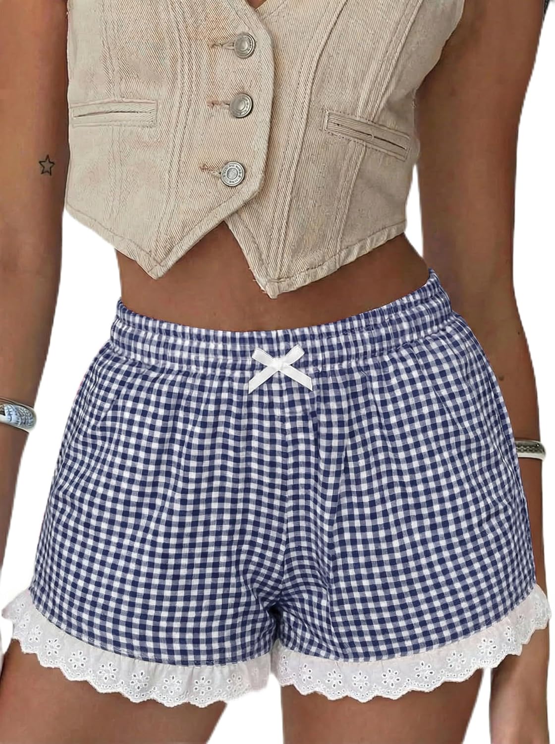 Boxer Shorts Gingham Shorts Y2K Beach Bottoms