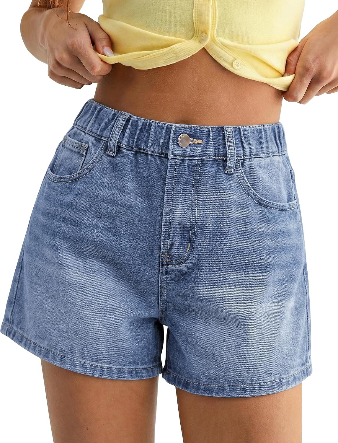 luvamia Jean Shorts for Women High Waisted Baggy Wide Leg Elastic Waist Mom Denim Shorts 4" Inseam Casual Summer Jorts