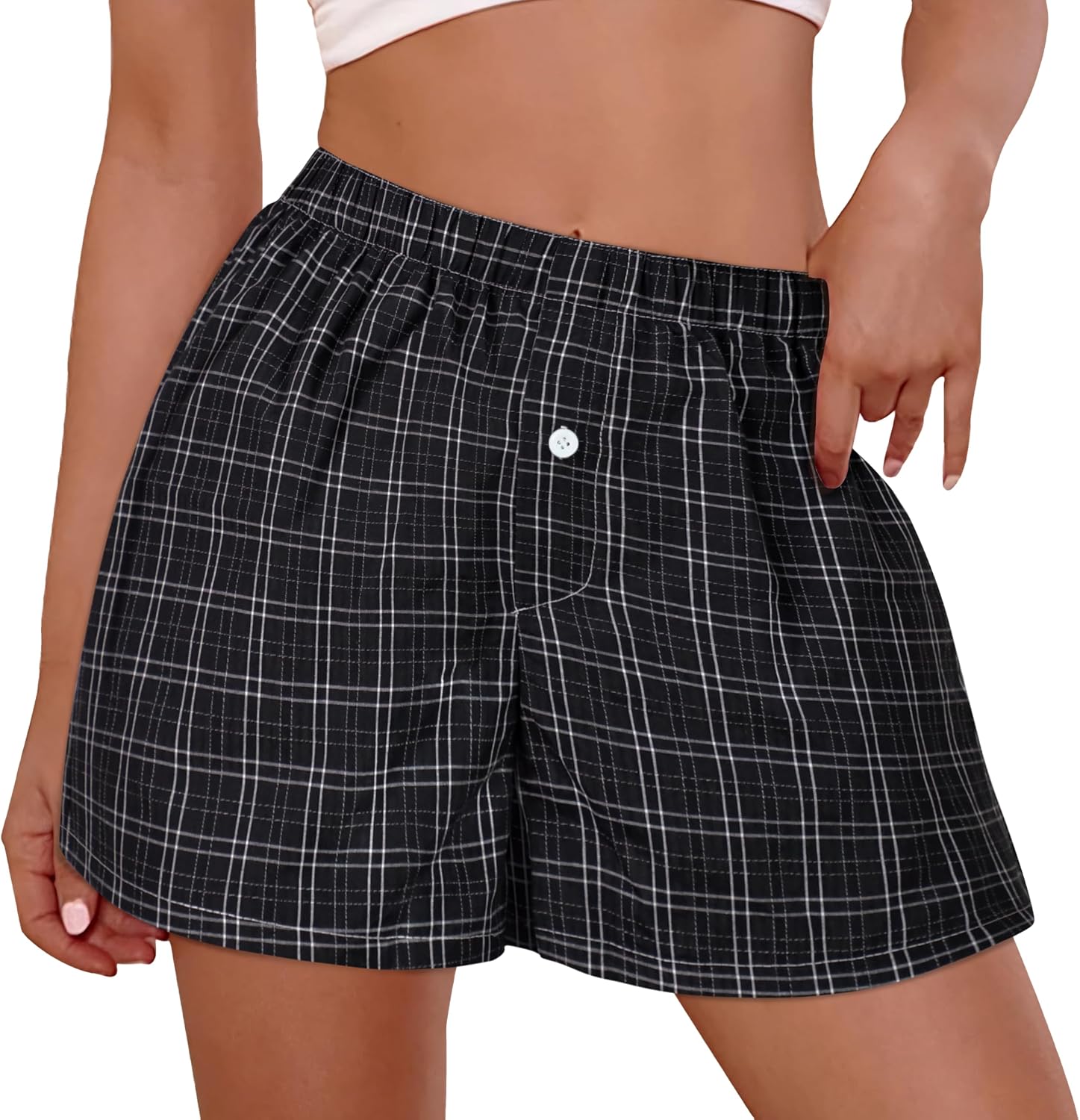Boxer Shorts for Women Summer Gingham Pj Casual Plaid Bottoms with Pocket