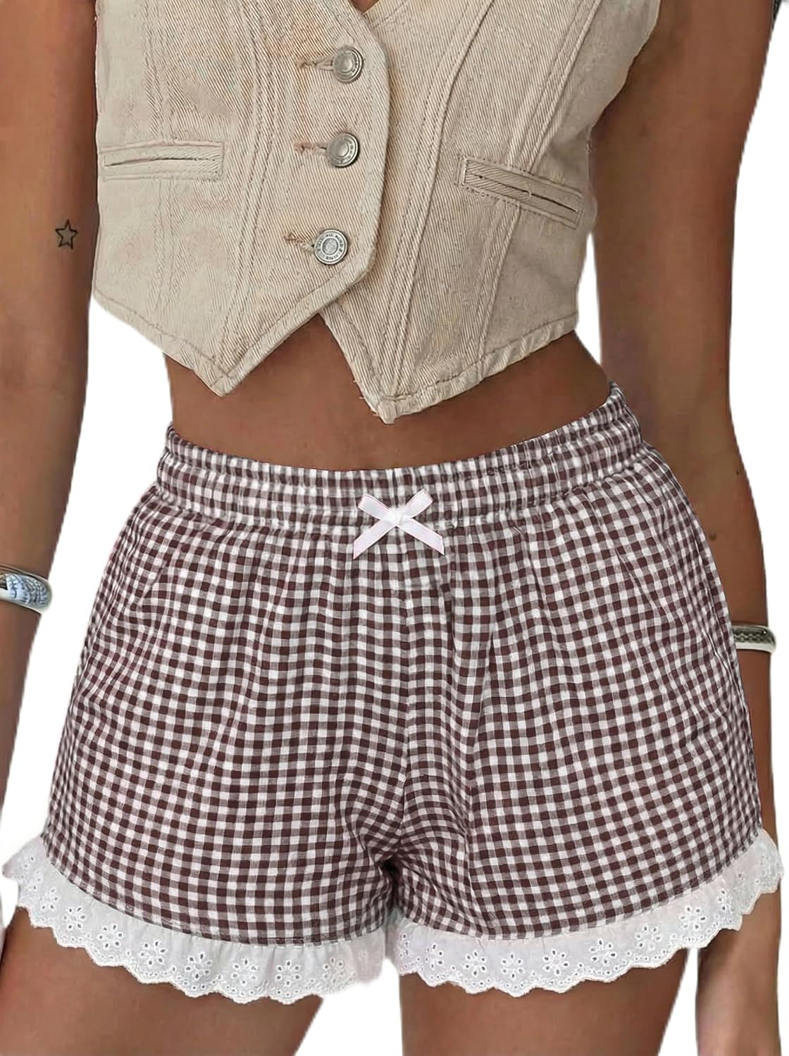 Boxer Shorts Gingham Shorts Y2K Beach Bottoms