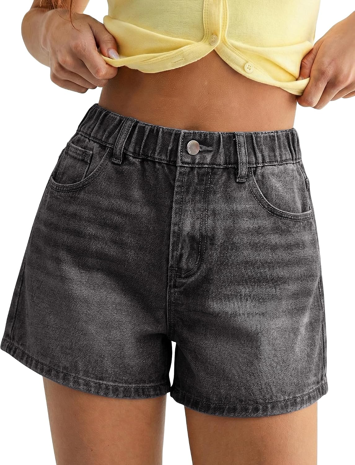 luvamia Jean Shorts for Women High Waisted Baggy Wide Leg Elastic Waist Mom Denim Shorts 4" Inseam Casual Summer Jorts