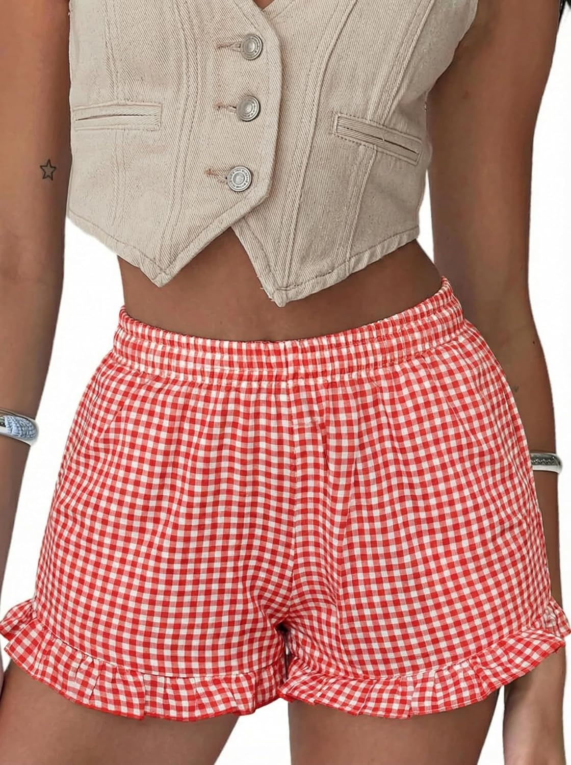 Boxer Shorts Gingham Shorts Y2K Beach Bottoms