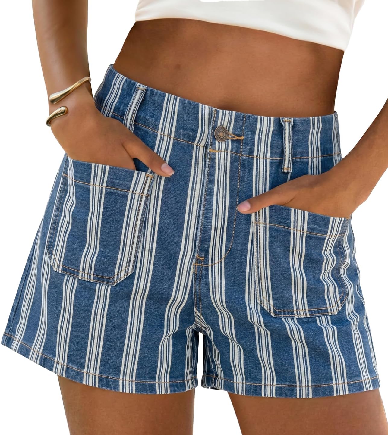 🔥 Summer Sale ✨ Women’s Striped Denim Shorts | High Waisted Wide Leg Jorts, Casual Jean Shorts for Beach Trips, Vacation & Everyday Summer Outfits 🌴