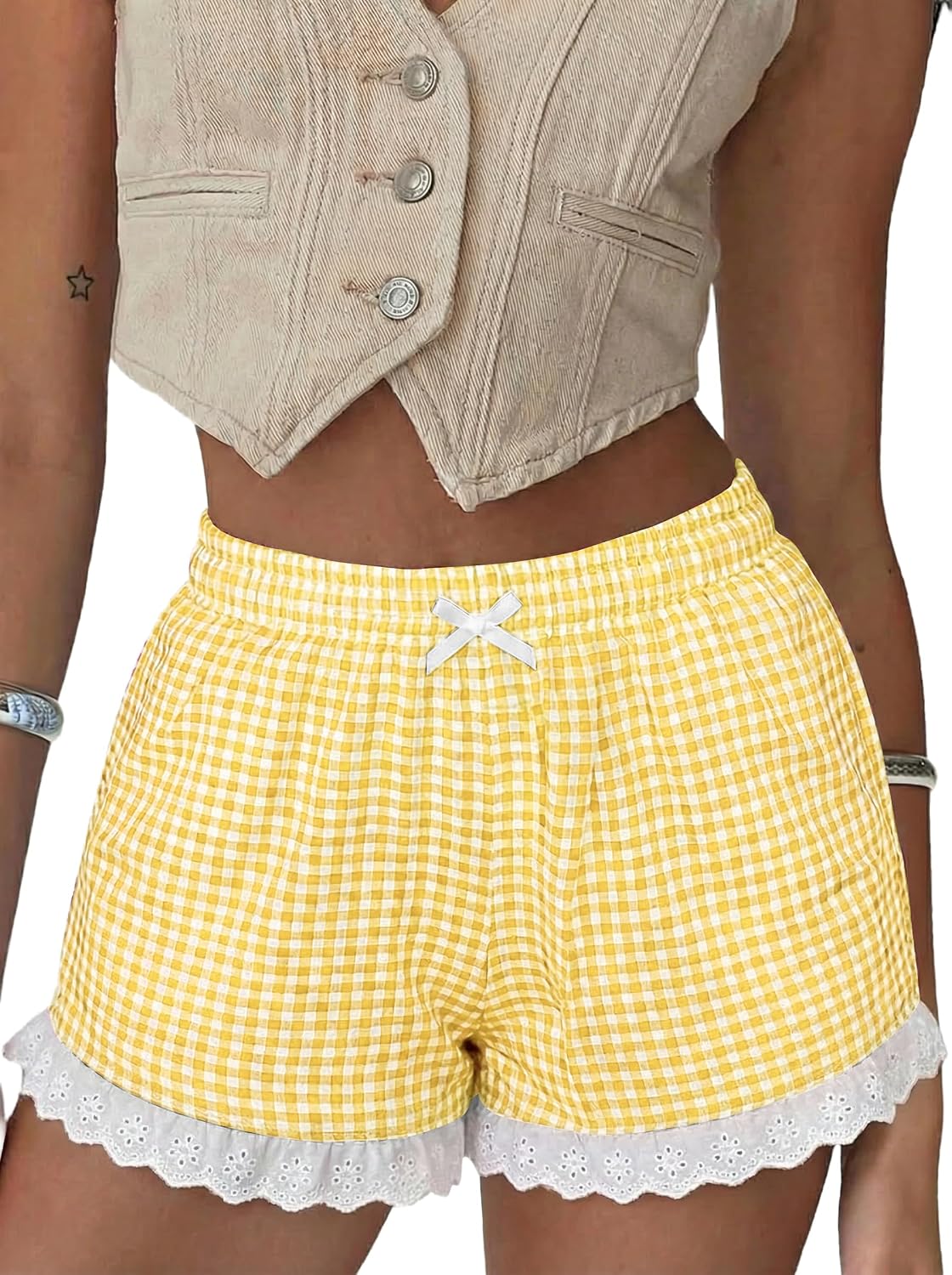 Boxer Shorts Gingham Shorts Y2K Beach Bottoms