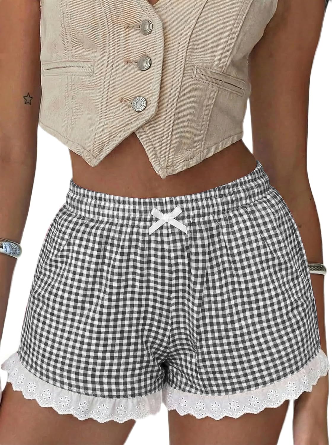 Boxer Shorts Gingham Shorts Y2K Beach Bottoms