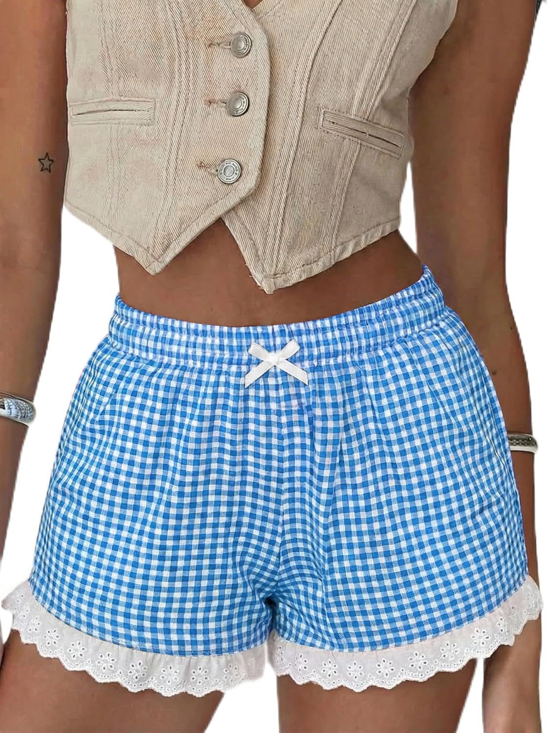 Boxer Shorts Gingham Shorts Y2K Beach Bottoms