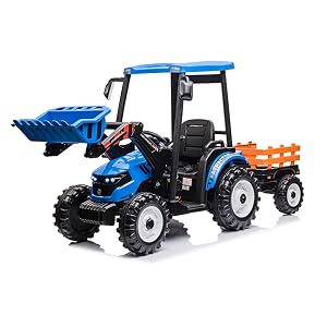 3in1 Kids Riding Tractor with Trailer&amp;amp;Front Loader blue