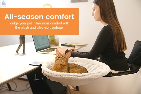 ButtonwoodNest Cozy Cat Bed Climbing Tree Removable Nest and Foldable Bed with Strong Frame Holds 30 lbs Clip-On Perch Detachable Washable Plush Bed Grey Black Cream for Desk Windowsill Bed Less than 2inches Thick - Home