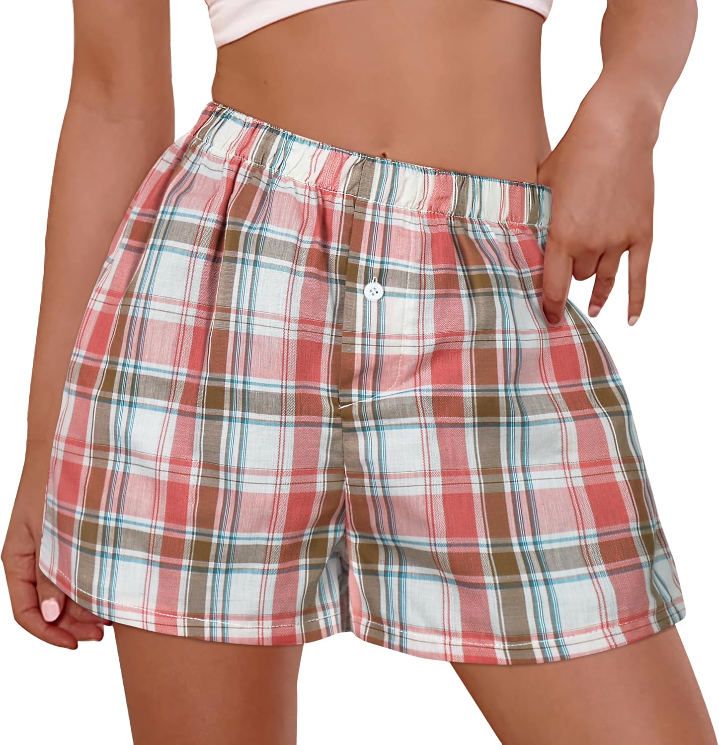 Boxer Shorts for Women Summer Gingham Pj Casual Plaid Bottoms with Pocket