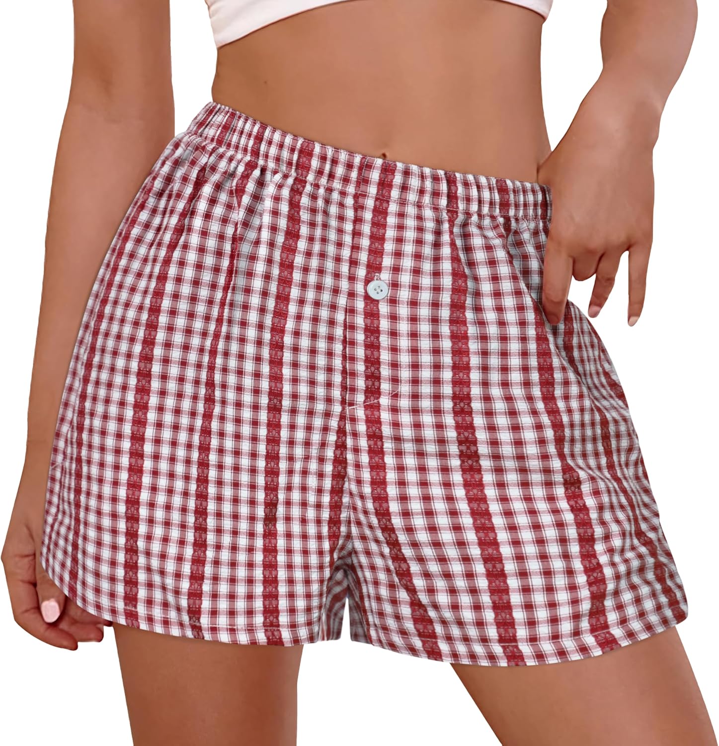 Boxer Shorts for Women Summer Gingham Pj Casual Plaid Bottoms with Pocket