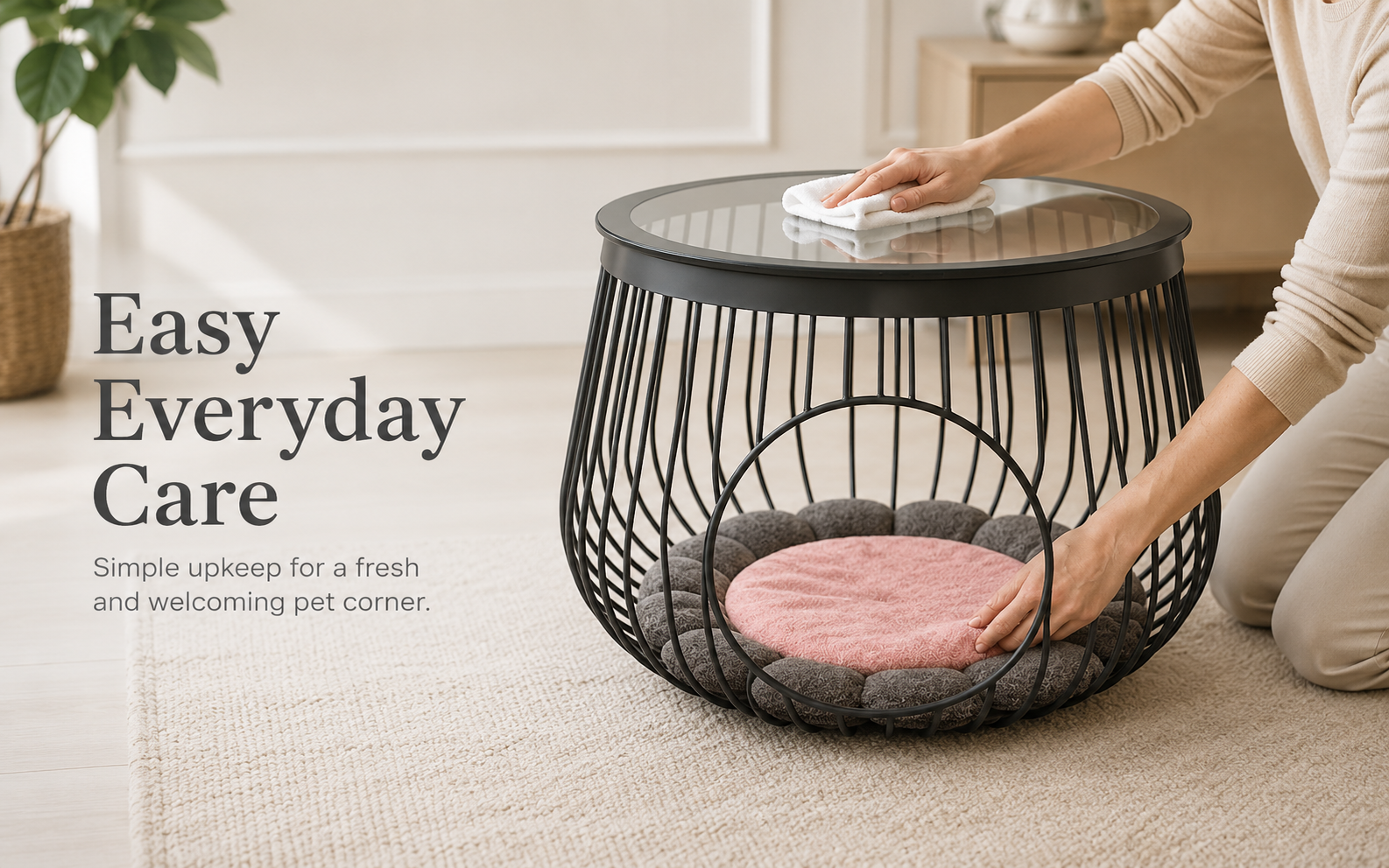 Cleaning glass tabletop and pet cushion