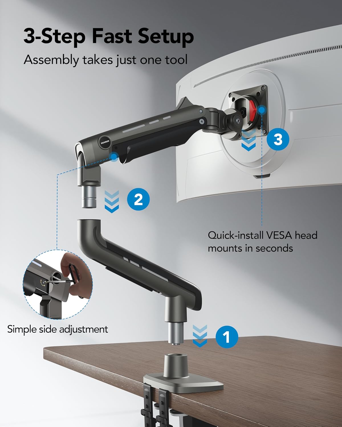 Heavy-Duty Ultrawide Monitor Arm – Up to 49", 20kg Load & Full-Motion Adjustment